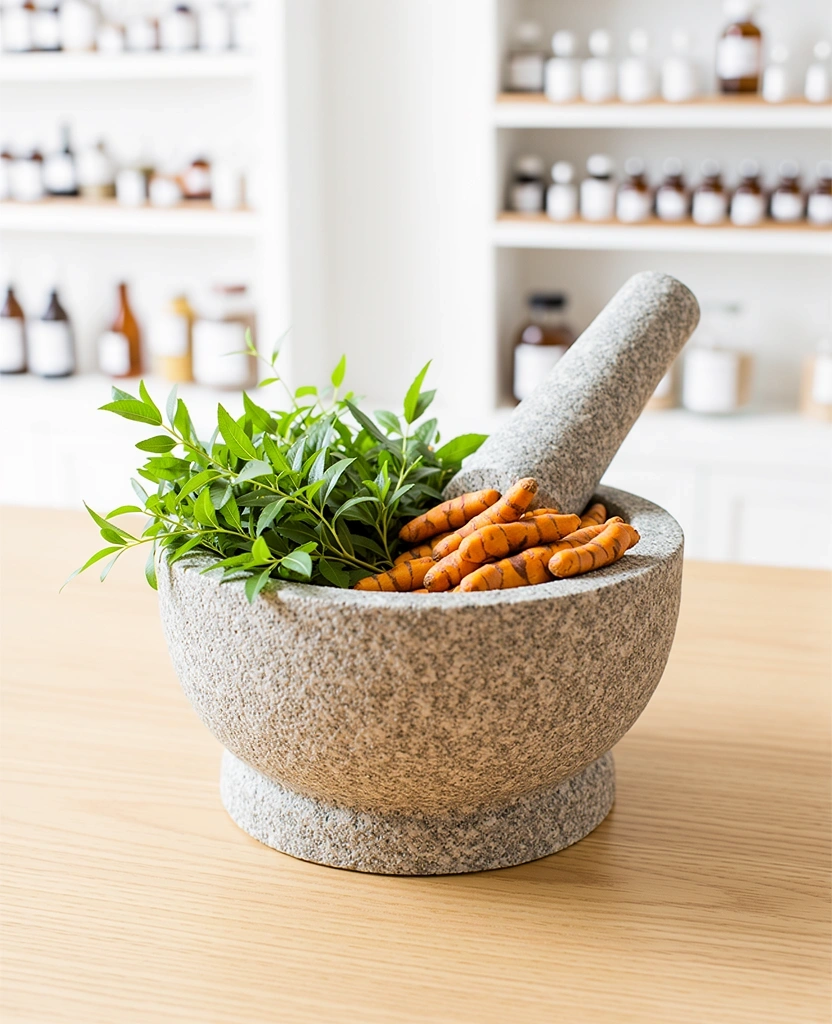 Proses penumbukan bahan alami tradisional